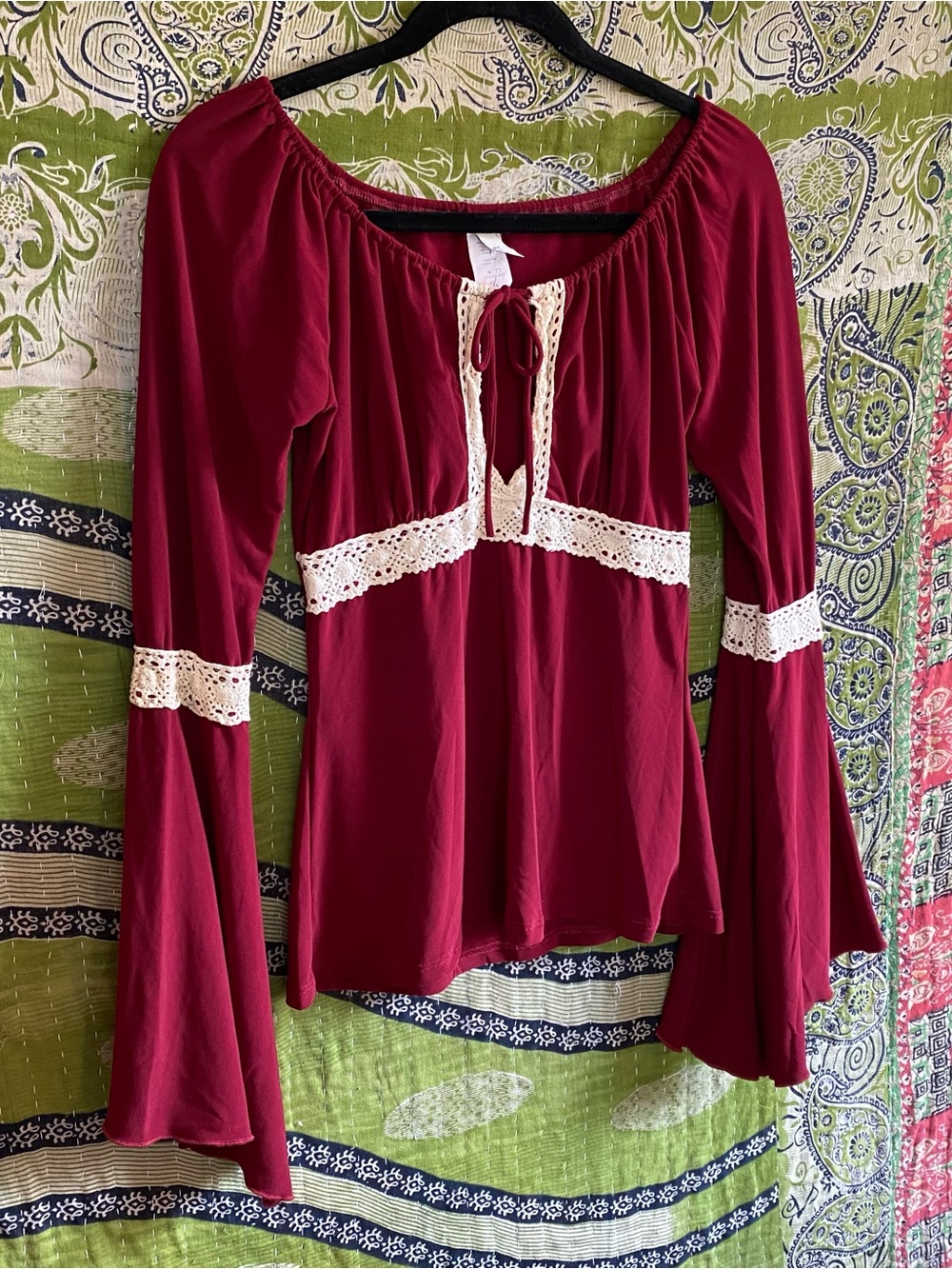 Vintage Y2K Kiwi Maroon Whimsical Renaissance Peasant Fairycore Blouse Medium - Picture 6 of 14
